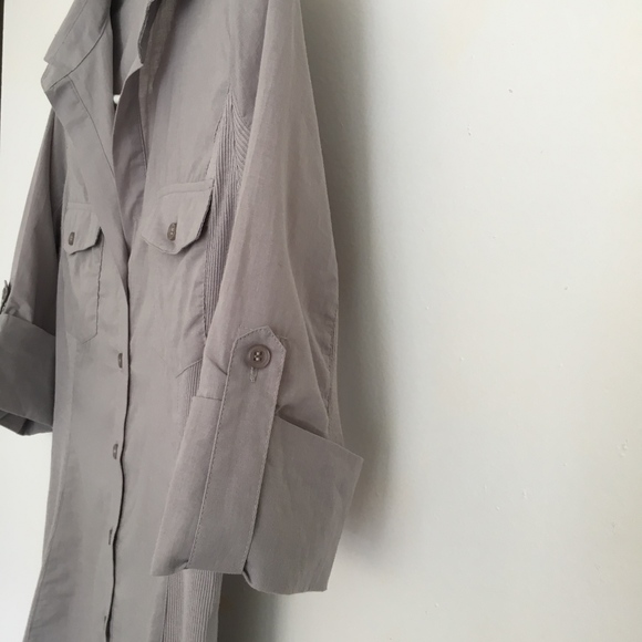 MAJORA 3/4 Sleeve Gray Shirt Button Down Blouse With Pockets Size S - Picture 2 of 9